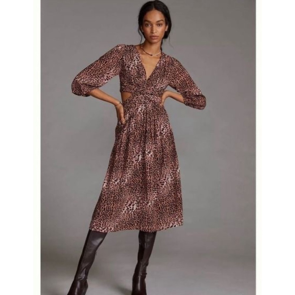 Anthropologie Leopard Cut-Out Midi Dress NWT SZ S, M and 1X